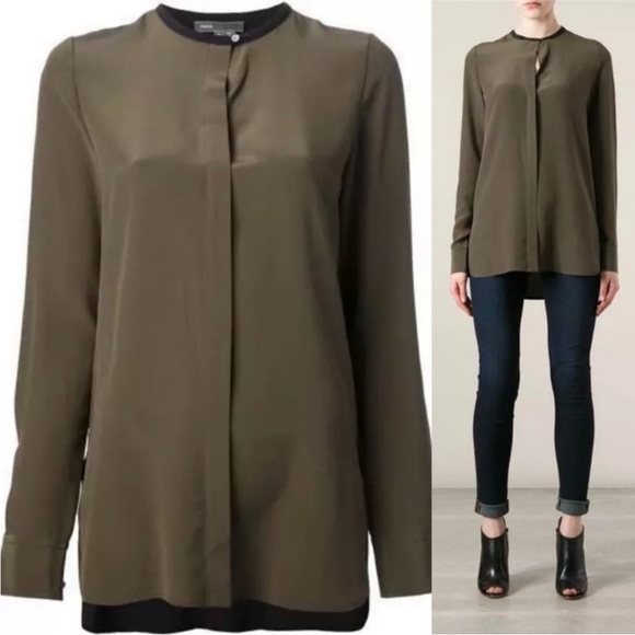 Vince Color Block, Olive & Black, Silk Tunic Top, Like NEW. Size 4 - Picture 4 of 14